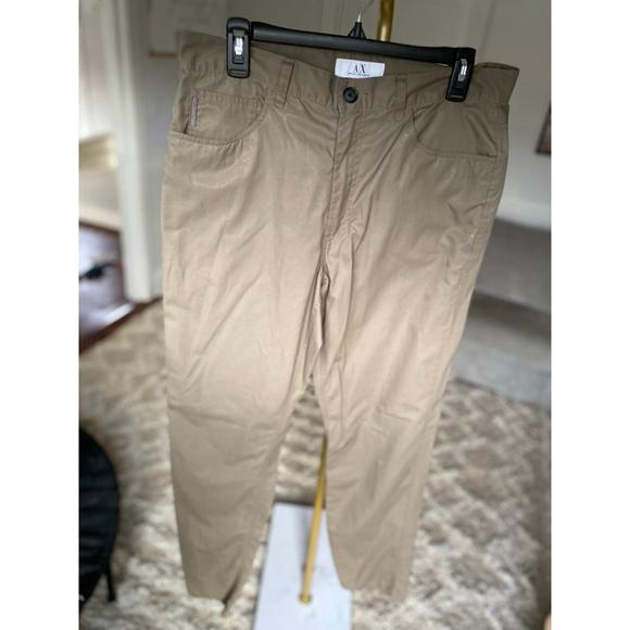 Armani Exchange Slim Fit Pants Khaki Coated A/X 33 Long Nylon-Cotton Blend Urban - Picture 2 of 7